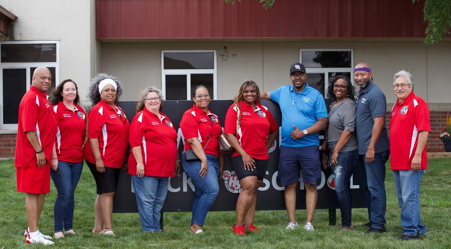 School Board Members in front of Hoover School