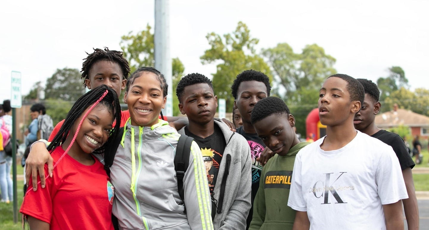 Teacher and middle school students